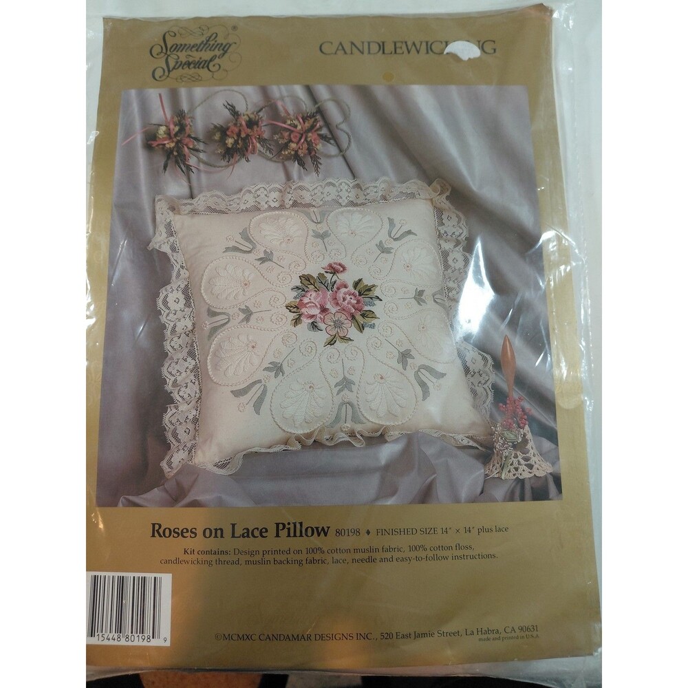 Something Special Candamar Designs Roses on Lace Pillow Candlewicking Embroidery